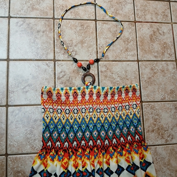 #0226 Womens Aztec Print Maxi Strapless Magic Dress Size Medium - Picture 2 of 16